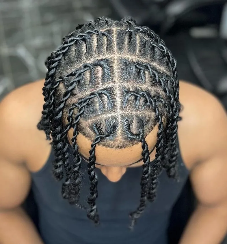 15 Natural Curly Styles: Embrace Texture with Confidence and Elegance 9 20 Centre Parted Flat Loc twists with Stretched Hair and A Mid Fade 1