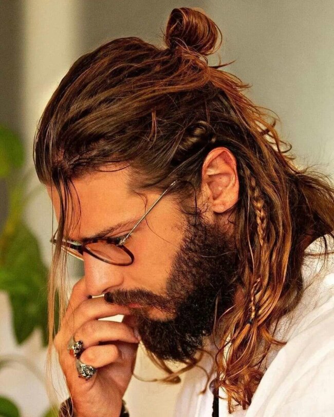 14 Fresh Men Braids: Contemporary Styles for the Modern Gentleman 15 Half up Half down with Braids Long Hairstyle 650x813 1
