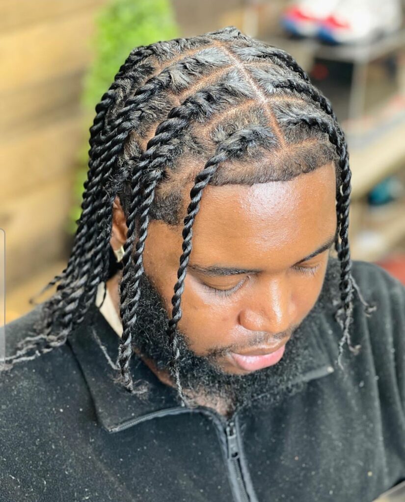 14 Stunning Twist Styles for Modern Black Men: Versatile Looks for a Confident Identity 8 middle part twists