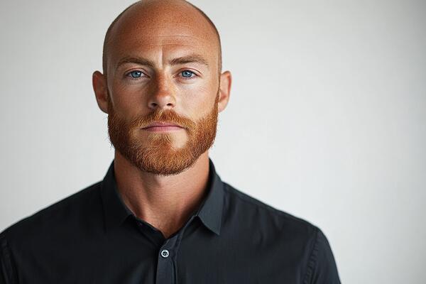 8 Unique Football Player Haircuts: Iconic Styles That Inspire On and Off the Pitch 6 portrait of a young bald man with red beard in black shirt posing on white background generated by artificial intelligence free photo