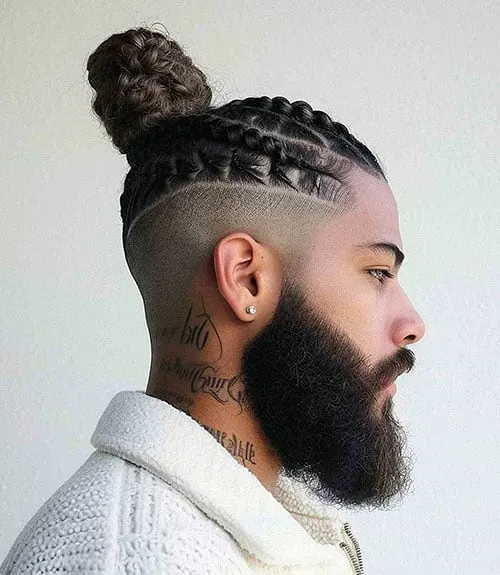 17 Braided Hairstyles for Men: Style, Identity, and Expression 9 Braided Man Bun Fade.jpg