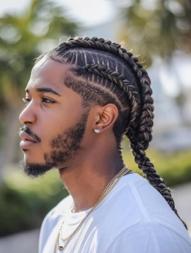 17 Braided Hairstyles for Men: Style, Identity, and Expression 16 Ladder Step Braids 650x863 1