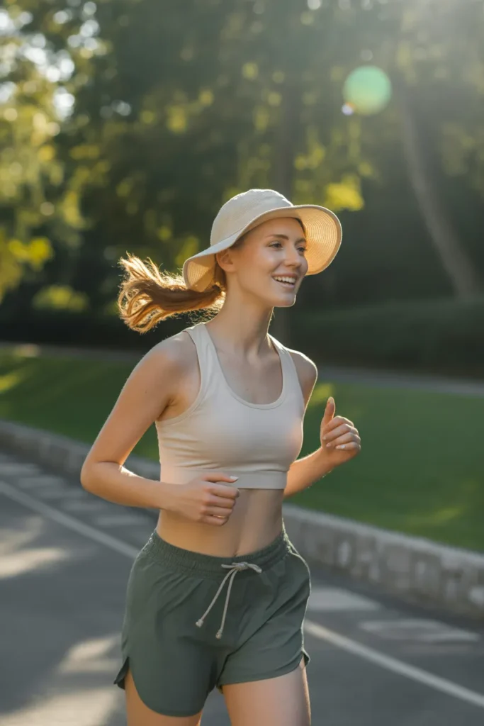 a cheerful woman jogging outdoors wearin aMGptq9LSHexorkqtIY2PA mIziazMoSx6cHN4 Hf0iDg