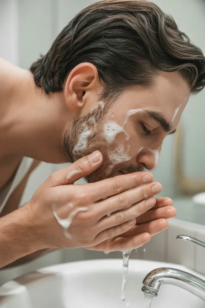 a man washing his face with water in the iYqDXw2oRRWejs1GygUNHg vua2epLUT6Sb3LEoD8ToRQ