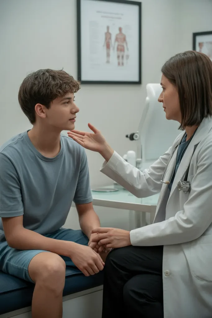 a teenage boy talking with a dermatologi AmG krKdRdyXdJzyfjjeog ryP07NstTUGKqbeF7XopeA