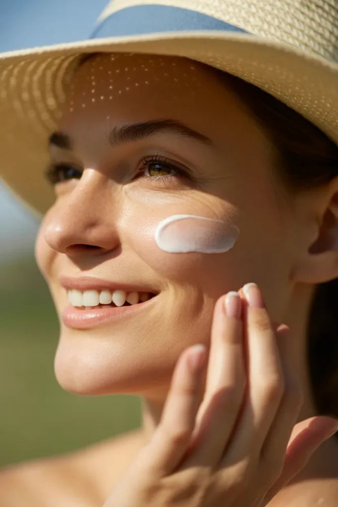 a woman applying sunscreen on her face o YbuZH6S QHSeAX SJ2QrzQ 2oFmj9X4QJK2bme9W25VCw