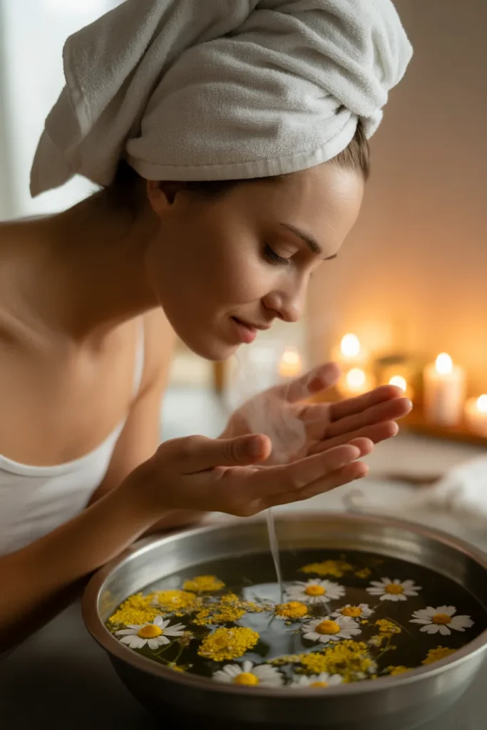 a woman leaning over a bowl of warm stea 6o8l8jFnRRysto9oa1q6uA 0 YN4uGnS3Kv3ZdU4mj76A