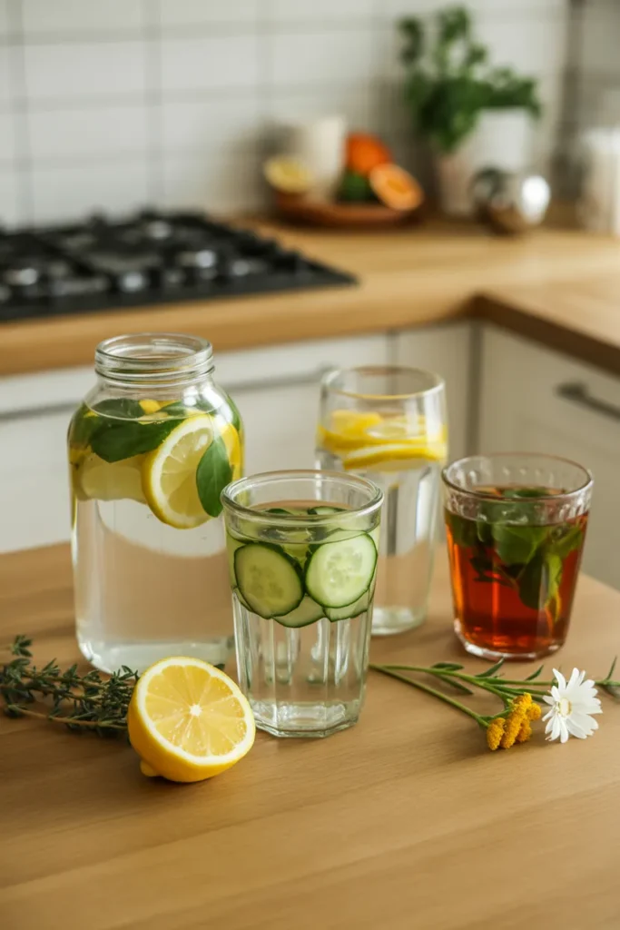 refreshing detox drinks in glass jars on RAzORO33TMqSsK Iz3DQAg r3M3wOBbSq6BT3SFUco6NQ