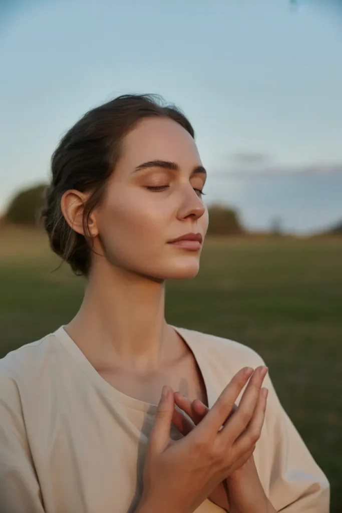 woman meditating outdoors in soft sunlig Z4nB74M1RvuB0nMbD Ca3Q 0HyH32QqSCOKGVIISQECBw