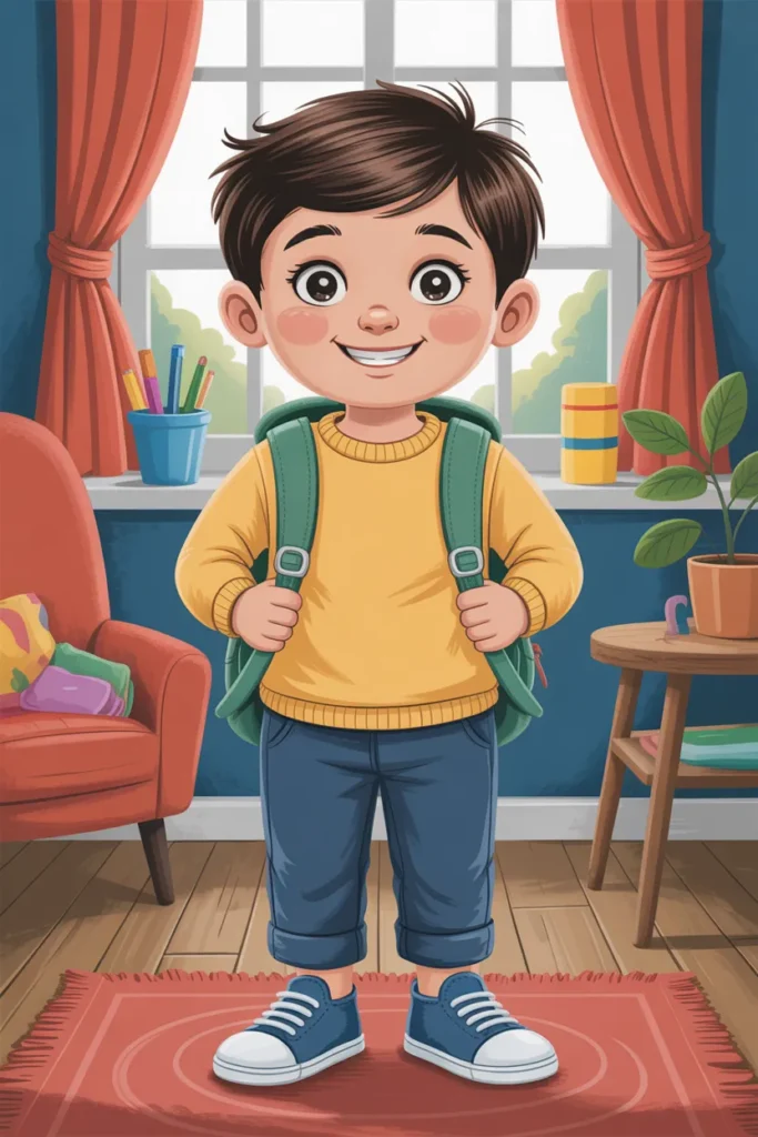 a child getting ready for school wearing IU5CN5aXSNWERl5eOhokMA TV1qoXYyRRej51viQuJw8A