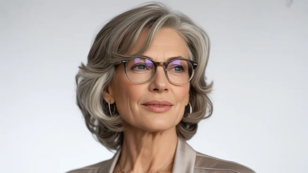 Medium Short Hairstyles for Fine Hair Over 60 with Glasses