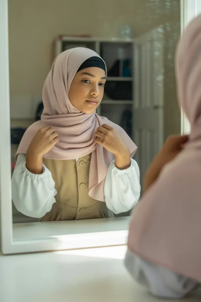 a school age hijabi girl adjusting a sim F6713D6DR6KQTJ7Tx8Jtow RuweFTeYQf2 AT4LL3AWFg