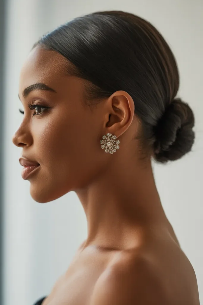 a sleek low bun hairstyle on a black wom 0eSxE4CJSi27VDPro3i8Xg R7WzufiJQt2lYjc2KjS1ag