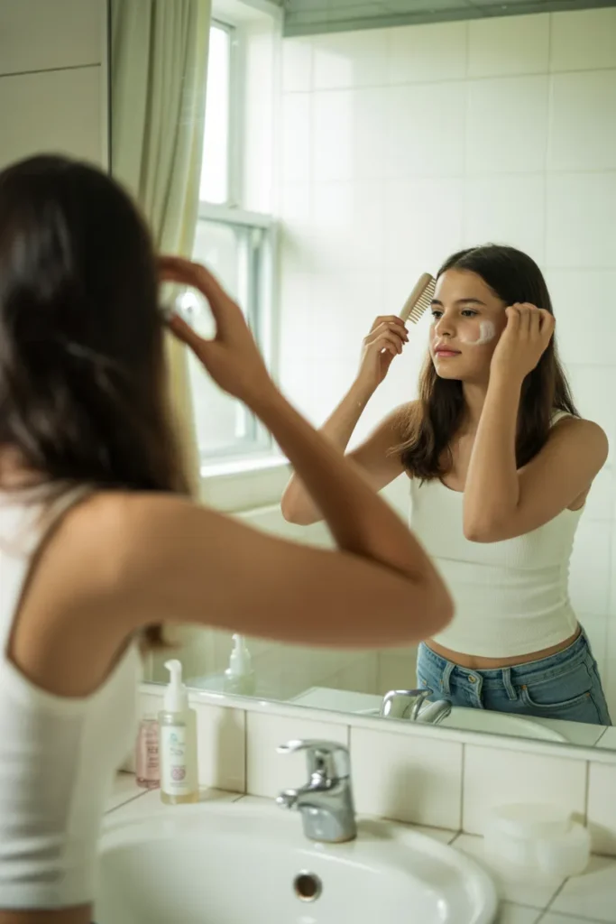 a soft morning bathroom scene of a teen GWA fC1GSlyqaFnDiY8jSg nIXGU9EwTMK1k68Di dCgA