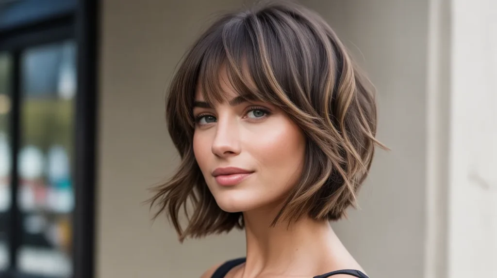 shaggy lob with bangs round faces