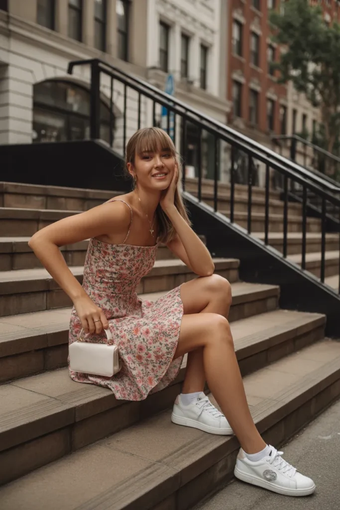 a woman wearing a floral mini dress styl sLFuOztvSQeGWED1OEhFNA G7EoPoySpyW6m36oHQJZg
