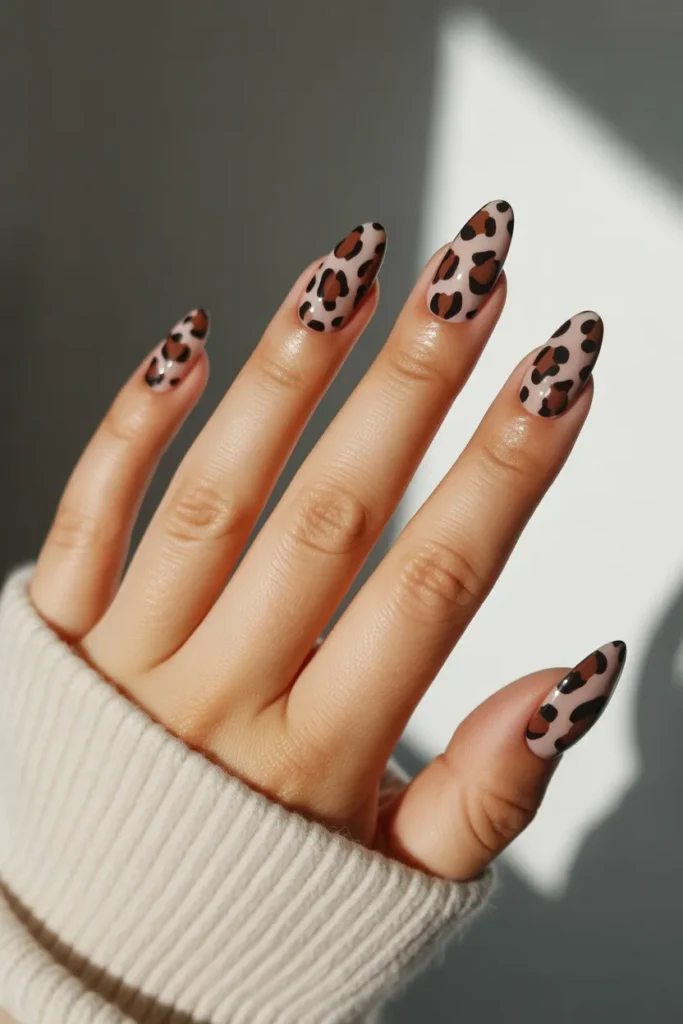 almond nails with chic leopard print nai wdxSLMFwT1euamE8fINDhQ FpXKkAK SFu9C5 XYAAvcw