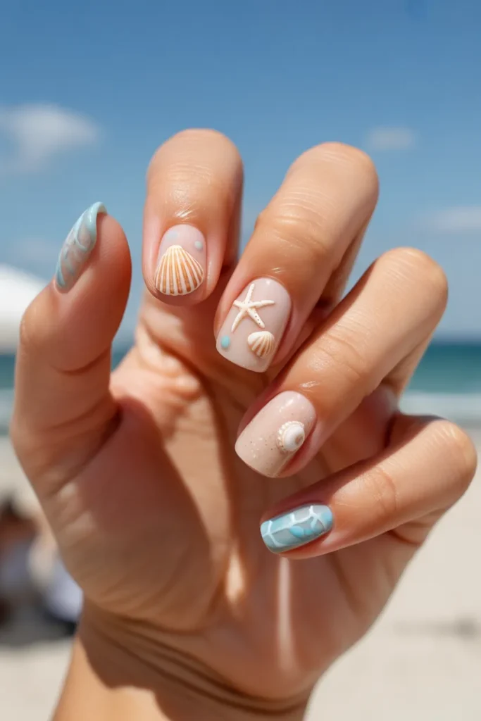 beach themed summer nails with seashells cTS5 BWkQ7uSMbureZLGOw SKI99fqETHuRl89ME41GyQ