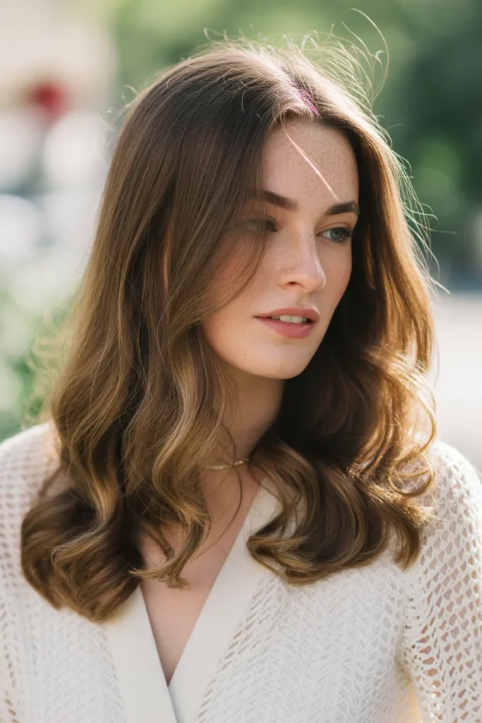 brunette hair styled in soft waves with McIpp3GqQ2qFwnW6zGc77g TdhCyoitSHmHqF7mO4jQ6g