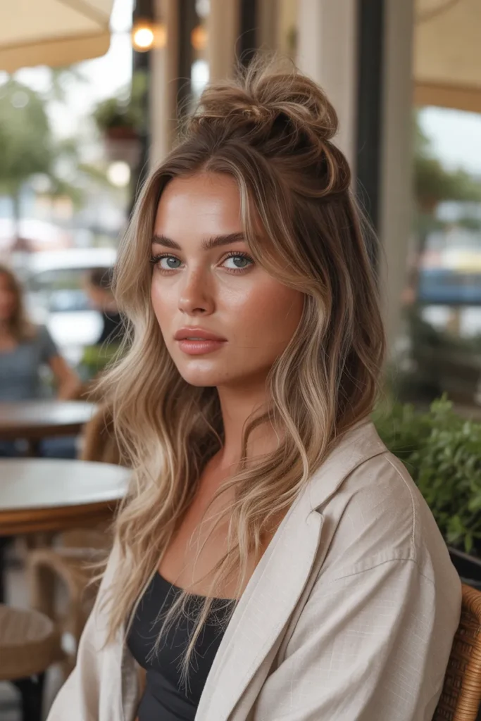 casual chic woman with tousled hair mess pVBrNhyCTQWdp541AALhSw nb8ryQQVQT2AeeXcKpCDww