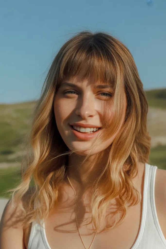 25 Curtain Bangs: The Ultimate Guide to Flattering, Chic Hairstyles 20 casual summer portrait of woman with sho yfS00RU6T3KdJLr3 X4GjQ z36nVADRTiC7 9GRTP19Iw