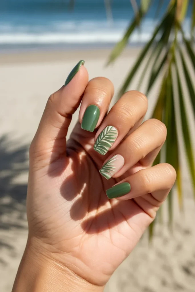 18 Vacation Nails: The Ultimate Guide to Stylish Holiday Manicures 2 close up of a manicured hand with tropic Ulnvod2lTNC0NLXPxlGFEA ecPSCB1ESYCSnxnKoraLrw