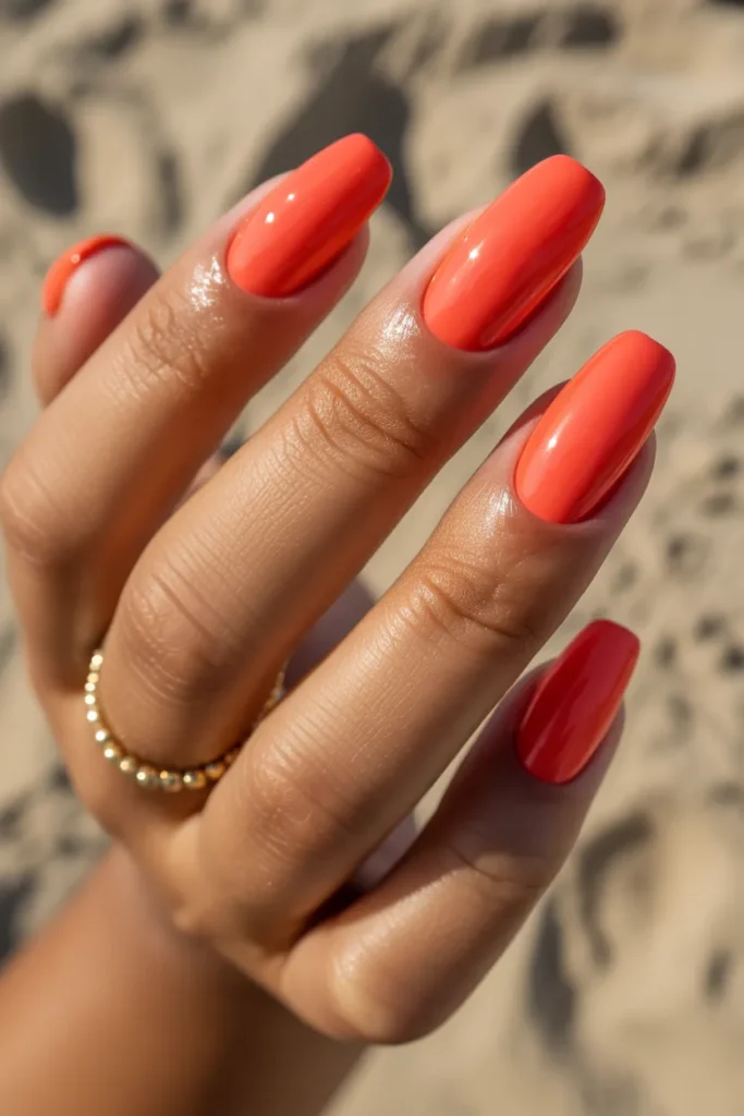 coral summer nails with glossy finish on sXwhRe7ASQ2YNobWiJrk9g D FUTDujSg6mo9DyM2l8nw