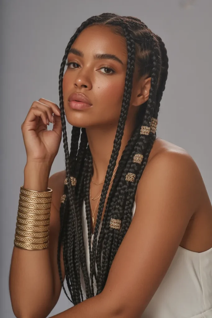 large goddess braids styled elegantly on IKo7y10VS92cLLZWdHvuiw B2XqirIqSzqMnz3Ekwmb7Q