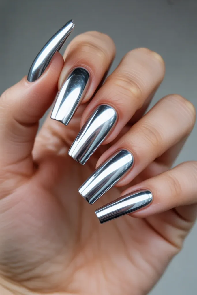 18 Stunning Coffin Nail Designs to Elevate Your Style Game 12 metallic chrome coffin nails with mirror bXwfLcg5QuKQ035S sqq5A K0lHOuseTmKAUuQ8SHLh3w
