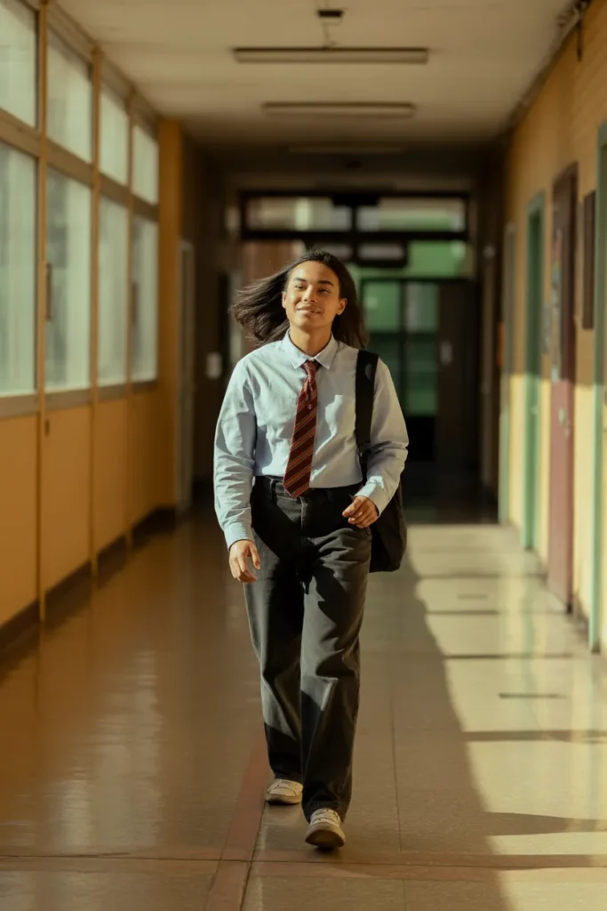 student walking confidently down a schoo k dIdWDRx vAzbJE4gdnQ 1muBF3XARIGQ1LTptQFm8A