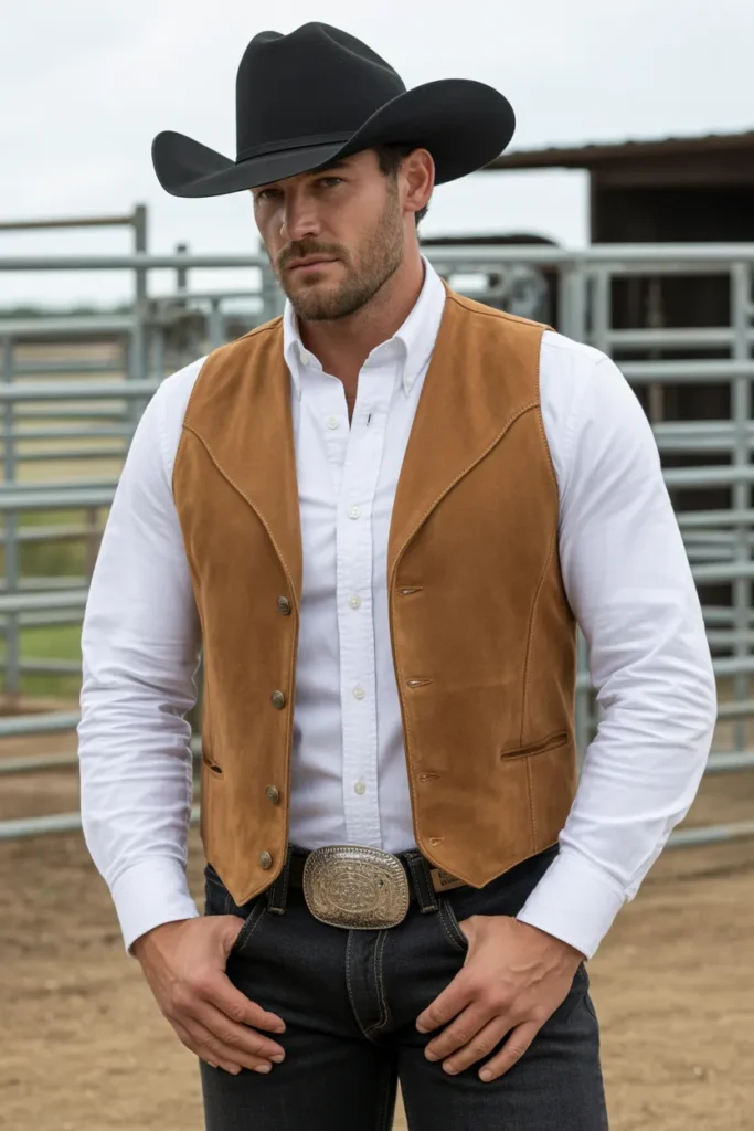 suede western vest layered over crisp wh dgtVqcU8QUm4BmDqvROVJQ PusQrPpRRCspznQOFJAMA