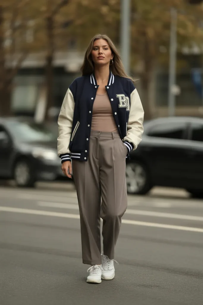 woman wearing a varsity baseball jacket iWr1yok1SyqcKwN1iBLgMA zQ9ohmS1Qh2aNLEeWWnVeQ
