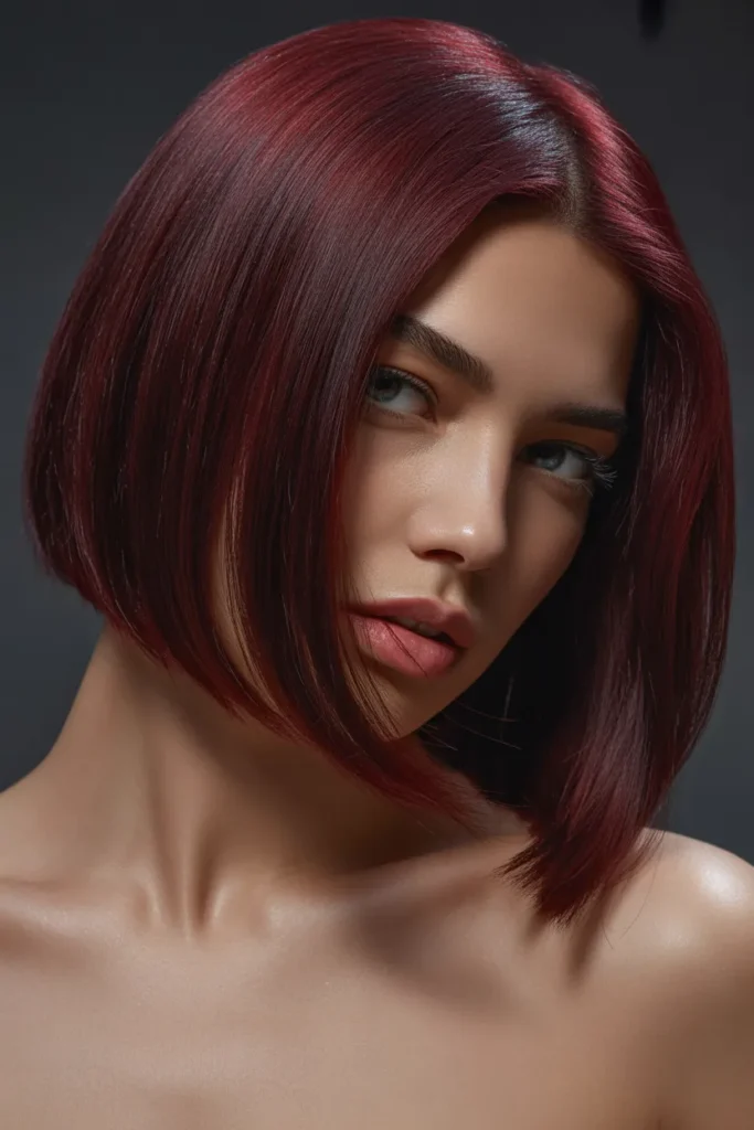a sleek short bob in deep burgundy hair IPCjNaLERP qkh5enNvhWA kuMYZN0dTqyV4nHRbCV5cg