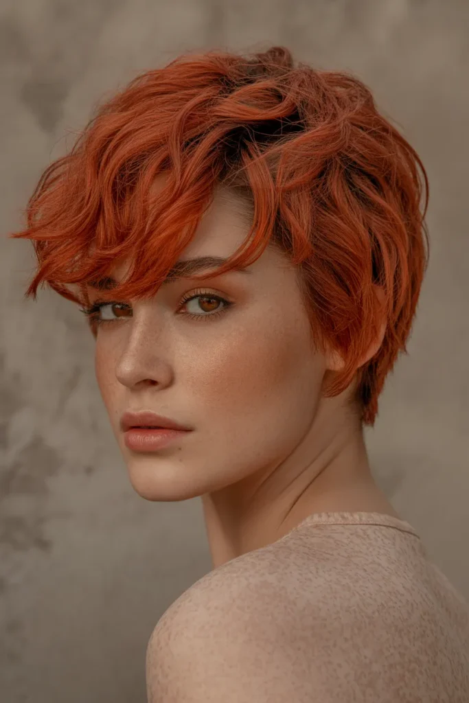 a textured short haircut in vibrant copp HBxtGhBPTVKyj8v7rCjyOg uSWQh0ydSt2Gvor420G6HQ