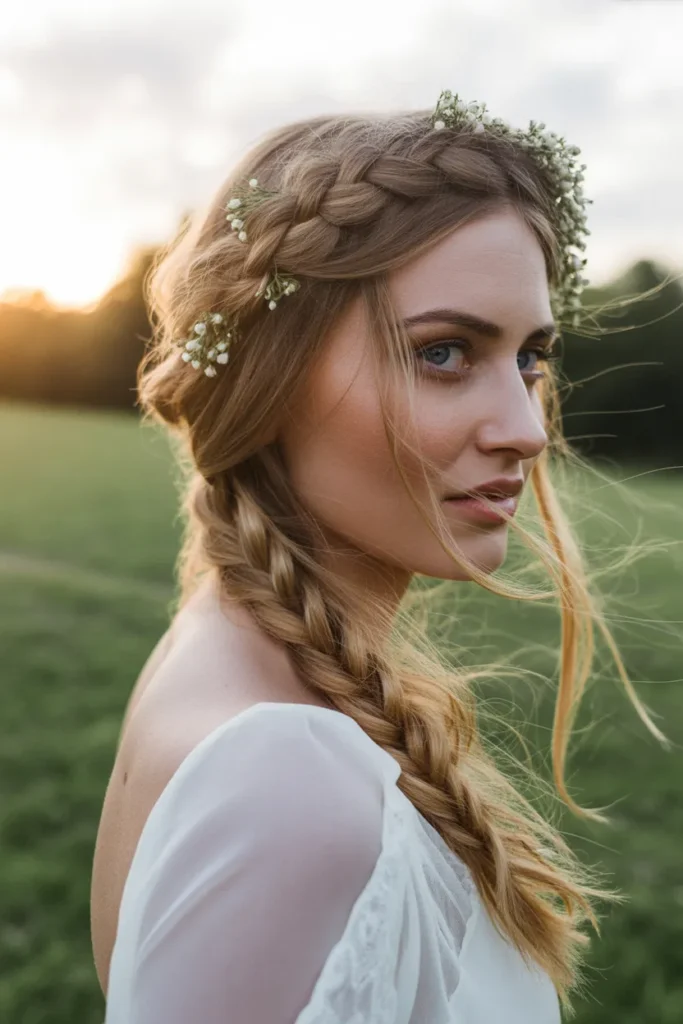 20 Wedding Hair Ideas for Bride: Stunning Styles for Your Big Day 5 bohemian bride wearing a braided crown h E7u5FfZbTTe 7AV08H3xWg whw6Oc ERx6VMBRy2UKVyQ