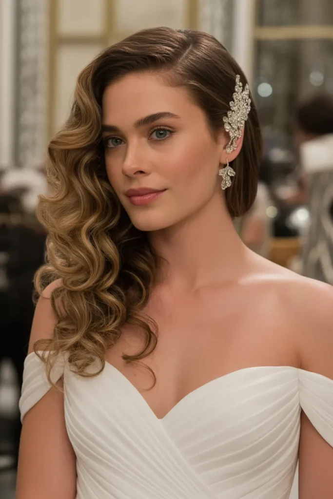 20 Wedding Hair Ideas for Bride: Stunning Styles for Your Big Day 8 bride with glamorous side swept curls ca XVq6YJbjT8G10LajmjBETg ij9si3UeRpiFdIByM2pyWg
