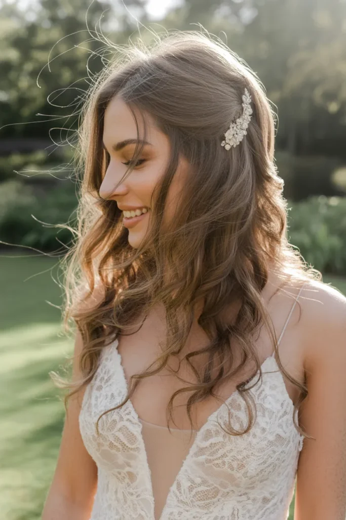 20 Wedding Hair Ideas for Bride: Stunning Styles for Your Big Day 3 bride with long loose wavy hair soft bea YlyfQ2LwS5q1g0m2pZbzRw YT4KZdHjSFq7XS8wPaPNcg