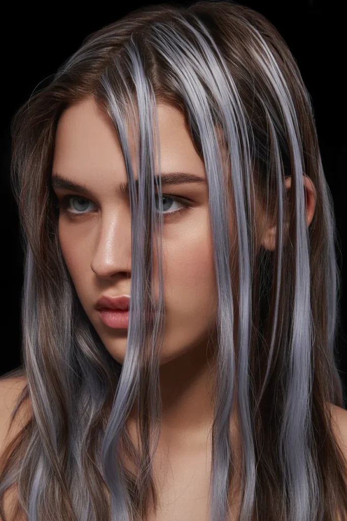 15 Grey Blending Highlights for Brunette Hair: A Modern Hair Transformation Guide 9 brunette hair with bold silver streaks p QYh9bMmjQheE0n4uzj AcA NxyT79q S0inbk9jCt74Xg cover