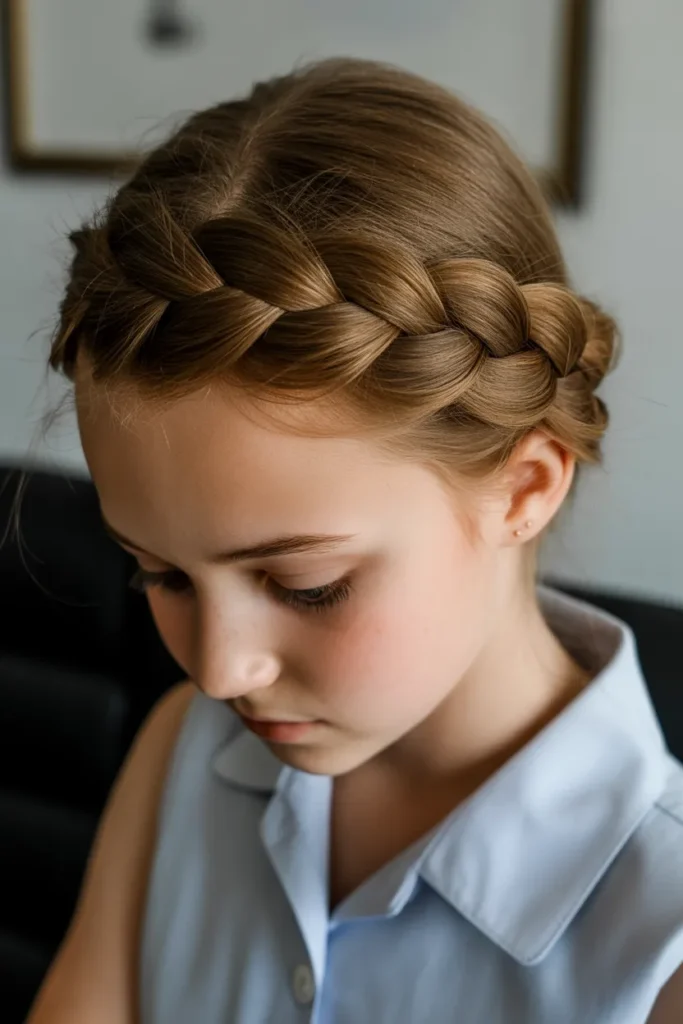 20 School Hairstyles for Girls: Cute, Easy & Practical Ideas for Every School Day 16 elegant crown braid wrapped around the h s29vP54pQbqluEoqPez GA w331LvNgRmCFNwVHIfRkUw
