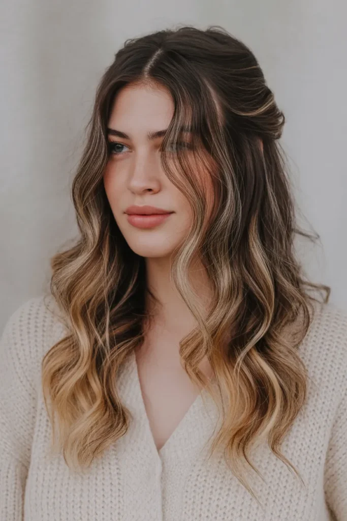 half up half down hairstyle with loose w 1jBMlzGoQ C8ccaJ0cX5RA NNl jLA0SWKF9eAAJbmVHw cover