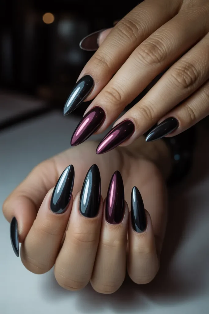 14 Halloween Nails Acrylic Ideas That Are Bold, Spooky & Stylish 9 long almond shaped acrylic nails in blac S6e9PF77TKCuujvkGrqeGw oDz 7zdNSom3Rt9hpMhMcg cover