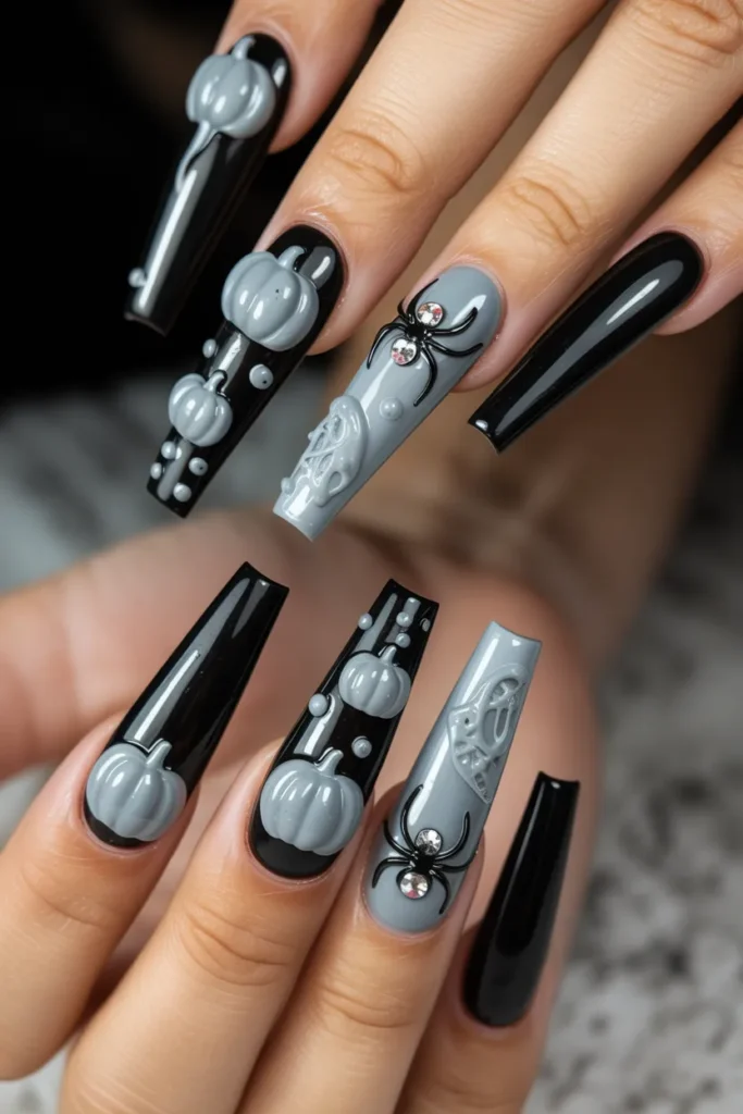 14 Halloween Nails Acrylic Ideas That Are Bold, Spooky & Stylish 15 long coffin acrylic nails featuring 3d r XKFypMigQbiDeK5QQ7cUUA FUmVM1JCRjmeSagsj7UDbw cover