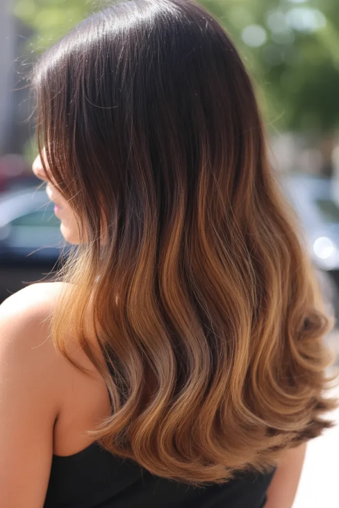 18 Brown Sugar Hair Styles That Add Warmth and Dimension 6 long hair transitioning from dark brunet mg6301zUQ7SWiSwCtFI1nw Zq8RqsLoT q28CwN9ysz2A