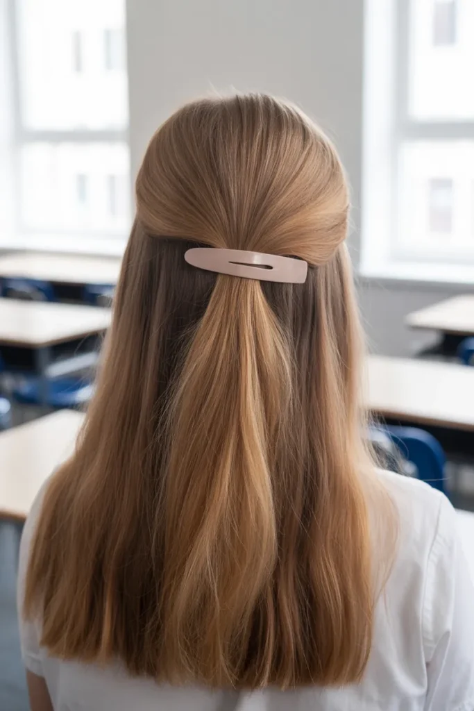 20 School Hairstyles for Girls: Cute, Easy & Practical Ideas for Every School Day 6 medium length hair styled in a half up h ABrOeFRFRbmgWnzwC33fSQ xBj3DZ eSRmmbD UsmnhXA