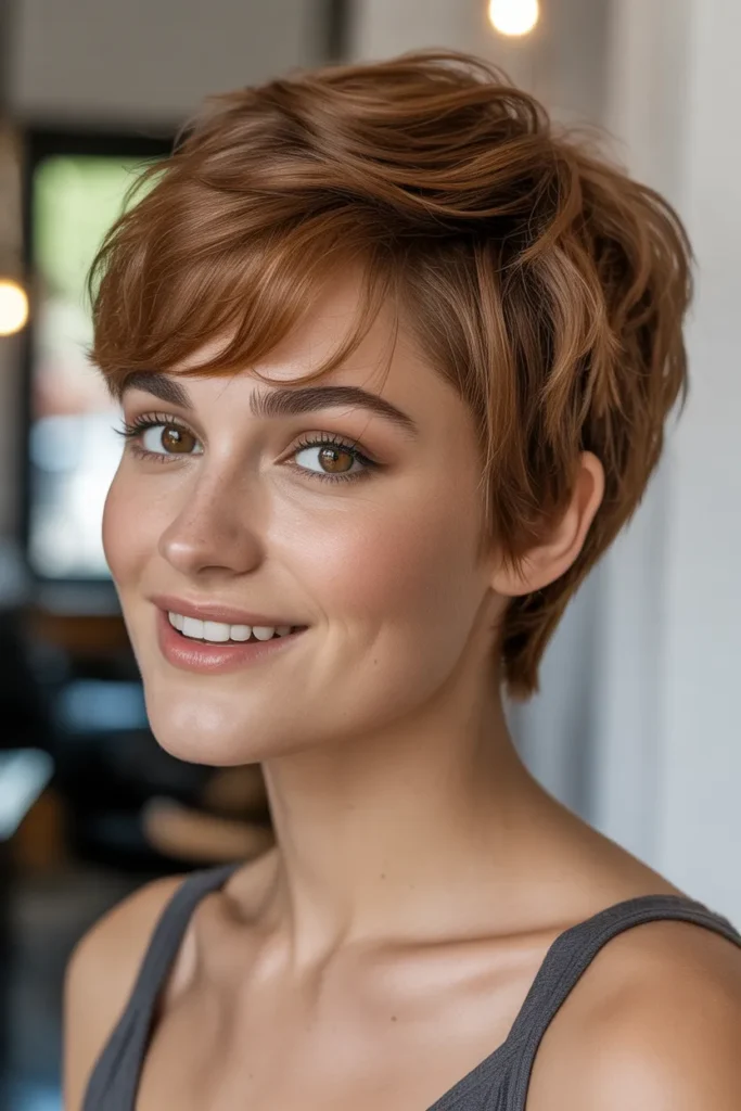 20 Brown Cinnamon Hair Color Ideas 14 pixie cut with soft cinnamon brown hair ES2RX54Rtq5eKIEq0ZVsg Bc4wjxmORPuyf4Pb9fdw0g