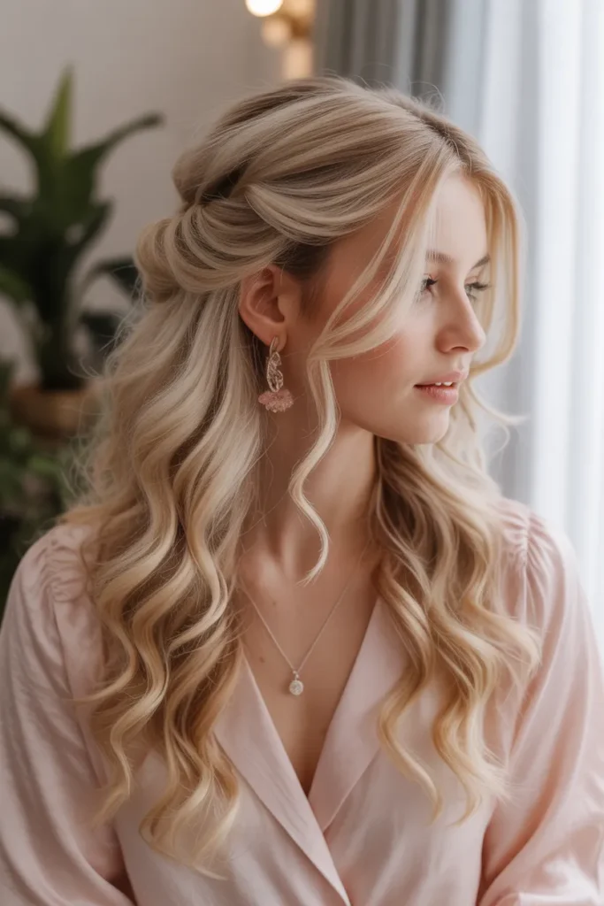 romantic half up half down hairstyle for JAmbY0sASUGqbw7ukRCZew sLDgpAFJQqycfK L09vtBA