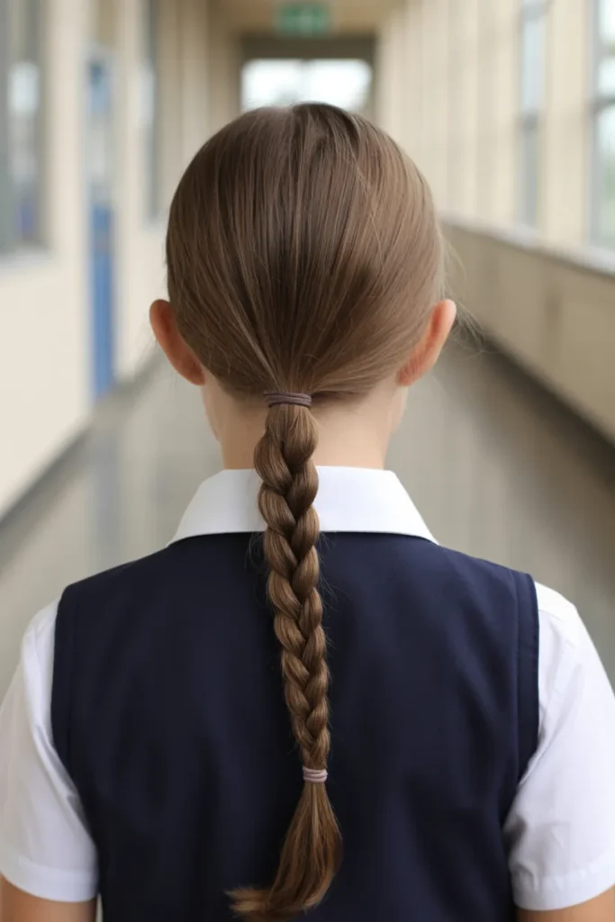 20 School Hairstyles for Girls: Cute, Easy & Practical Ideas for Every School Day 3 school age girl with a low ponytail brai 5tFZxaCyT6mE xvSmCmP8w UVpQexLlQRiLV27GIh96Ig