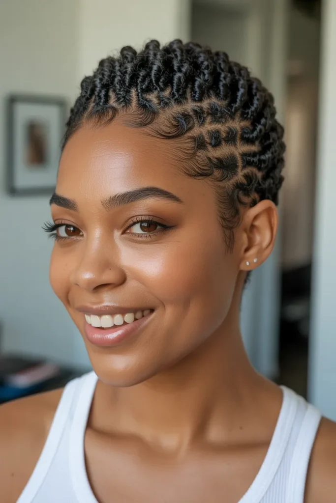 short 4c hair styled with neat flat twis A07dYOJtTnerFl9yH8MJmA QME8B8GHSEKGhNfJI7Qlig