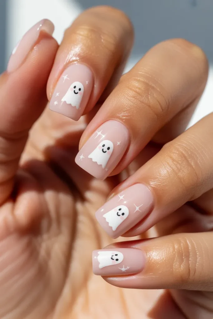14 Halloween Nails Acrylic Ideas That Are Bold, Spooky & Stylish 4 short square acrylic nails with soft nud WNq06fqxQ6ydfgg3wFVYcQ e75mtUTsQpq9Uw1XxWH8zw cover