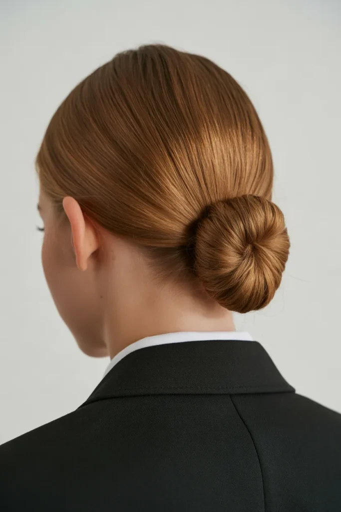 20 School Hairstyles for Girls: Cute, Easy & Practical Ideas for Every School Day 10 student with a sleek low bun secured at wy6rLcOnSIudEf1MdX0UZQ TkbPOAv9RxKOe7yS5TvEFg